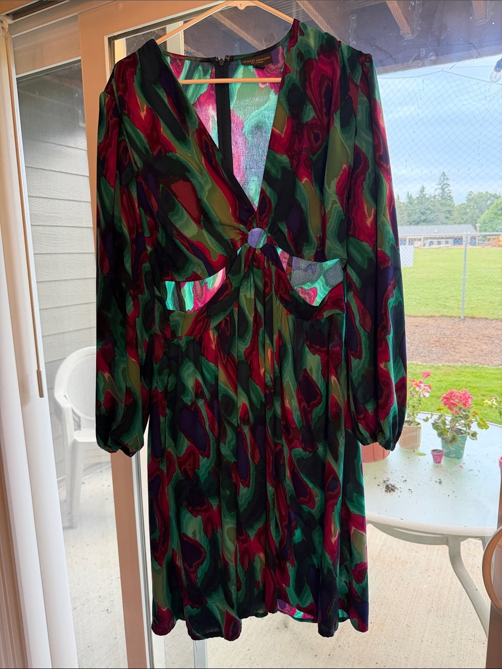 BOLD elements Teal, Green & Magenta Long Sleeve Dress with Cut-Outs.